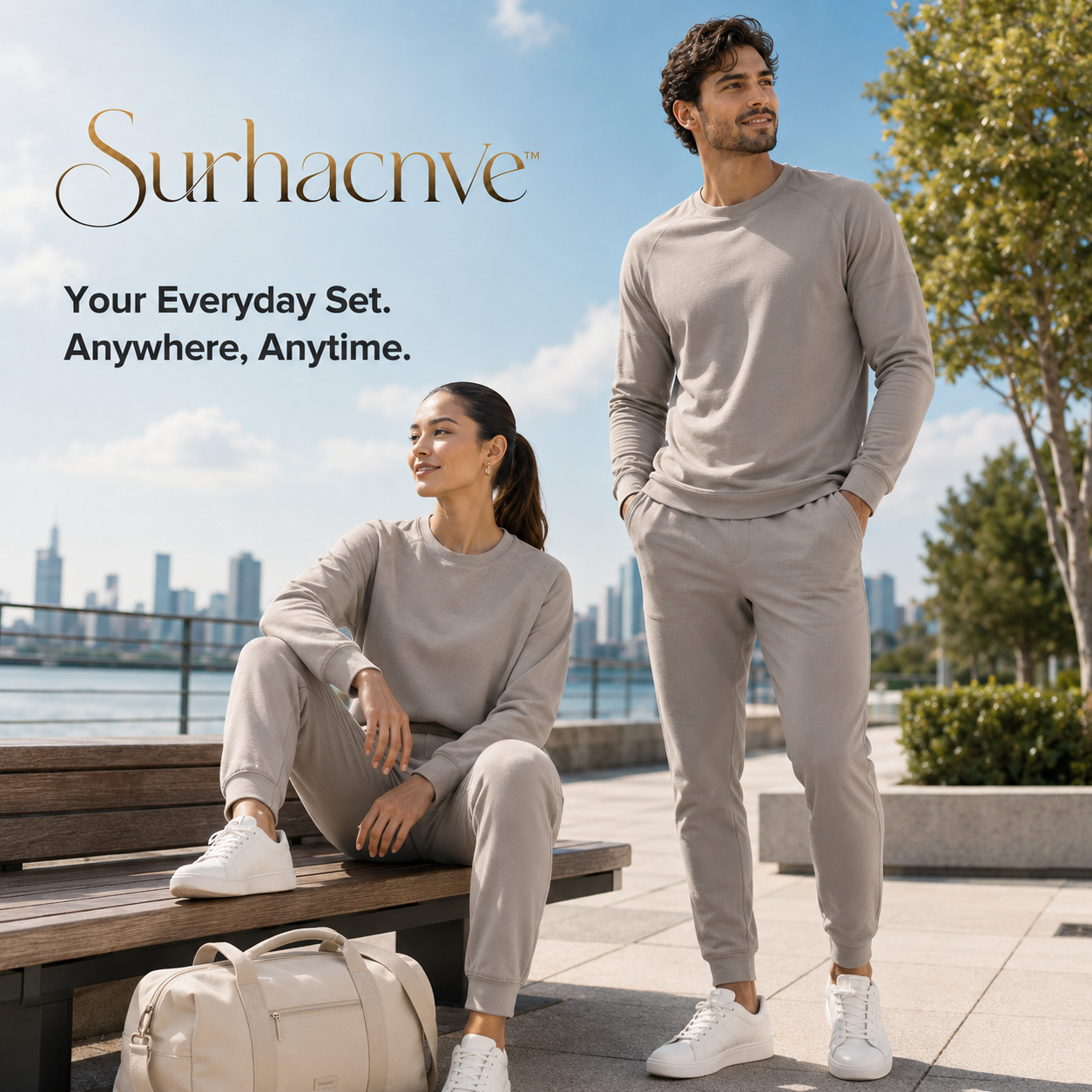 Surhacnve™ Quiet Motion Unisex Two-Piece Travel Set | Relaxed Performance Sweatshirt and Tapered Pants, Minimal Athleisure Outfit