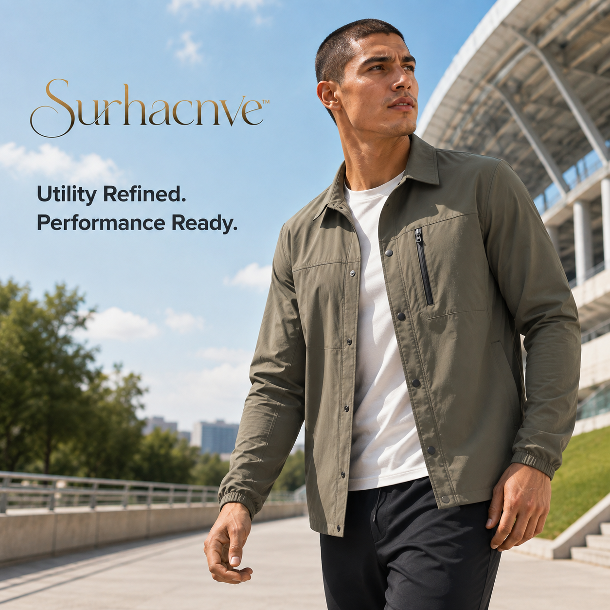 Surhacnve™ TerrainFlex Men’s Utility Training Overshirt | Stretch Athletic Overshirt, Lightweight Gym Jacket, Minimal Utility Activewear