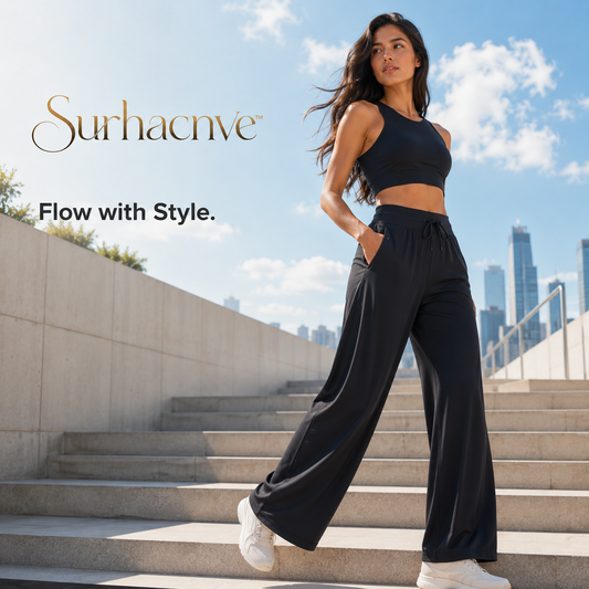 Surhacnve™ Studio Arc Women’s Wide-Leg Performance Pants | High-Rise Athleisure Trousers, Stretch Studio Bottoms